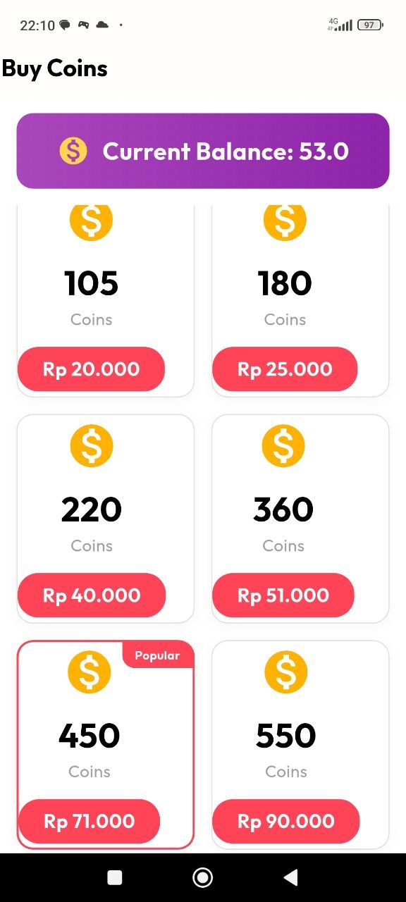 Buy Coins Screen 1